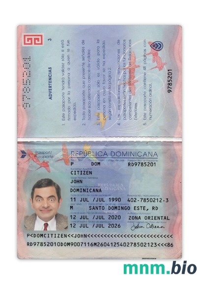 Paszport Dominikany 2020-obecnie, szablon w formacie PSD